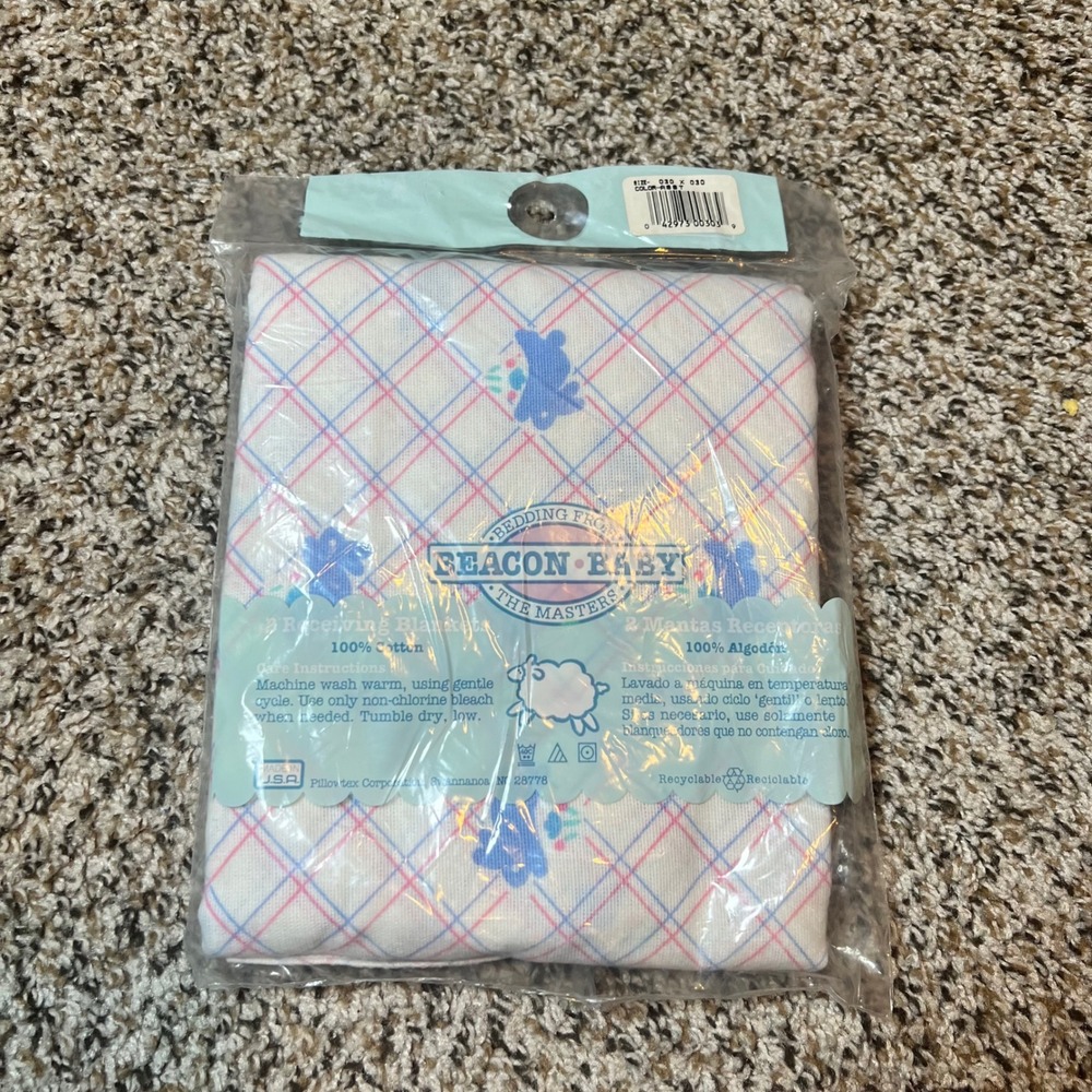Vintage Beacon Baby Receiving Blankets 2 Pack‎ Cotton Flannel 30x30 New